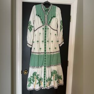 Beaded and embroidered palm motif Farm Rio long sleeve maxi dress | size M